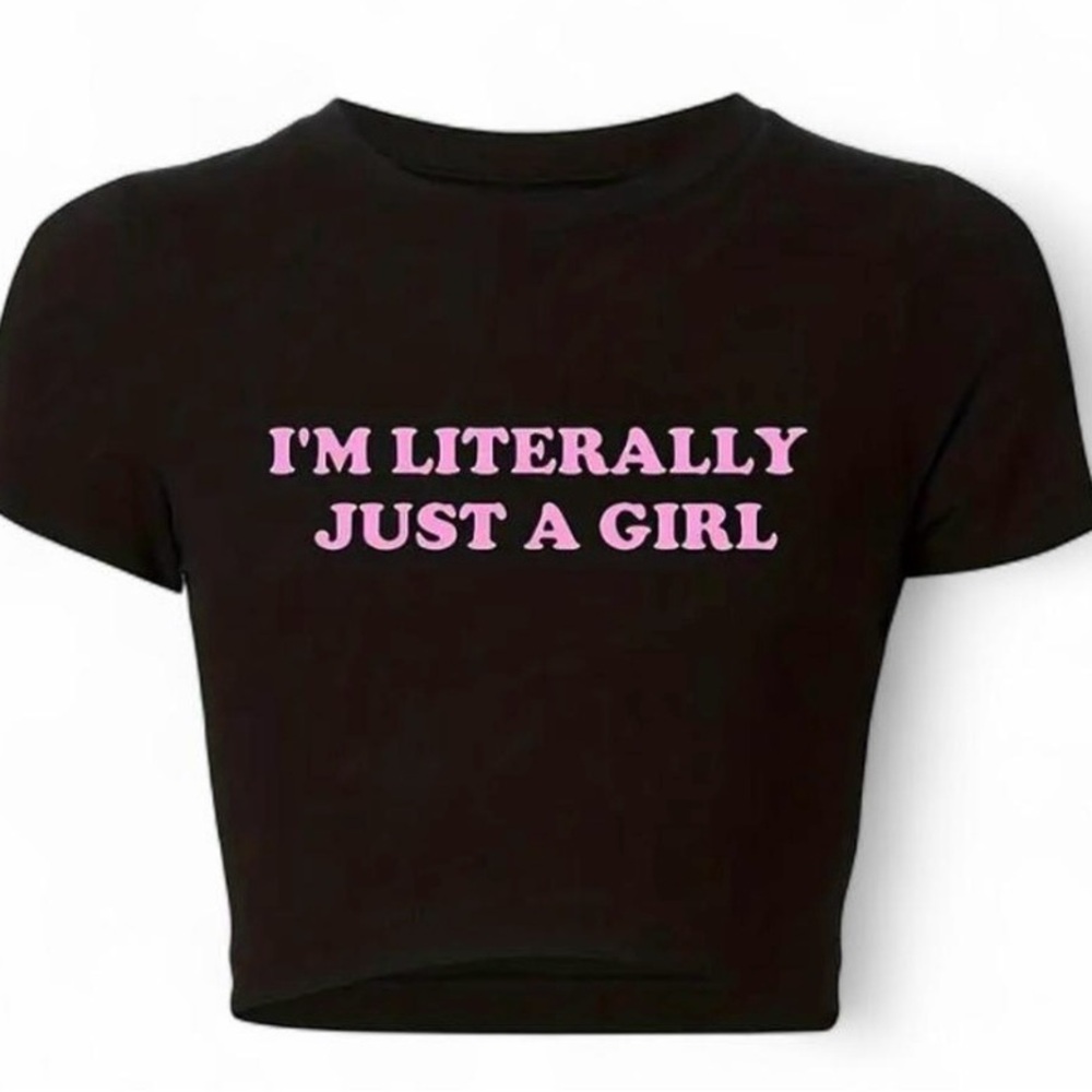 Black Short Sleeve Tee with Pink Text